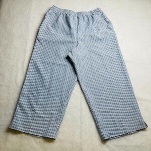 NWT Alfred Dunner Womens Denim Blue Elastic Waist Striped Capri Pants Size 14